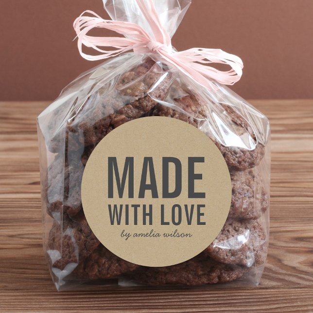 Stilvoll Rustikal Made with Liebe Imitats Kraft Runder Aufkleber (Von Creator hochgeladen)