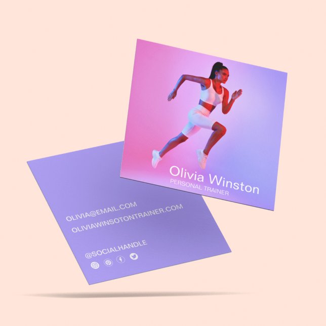 Stilvoll sauberes Foto Personal Trainer Sports Quadratische Visitenkarte (Von Creator hochgeladen)