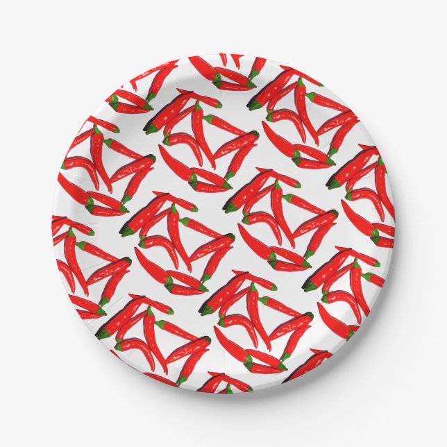Stilvoll scharf gegrillter Chili Pepper Pappteller (Vorderseite)