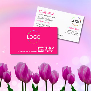 Stilvoll Schlicht rosa Weiß mit Monogram und Logo Visitenkarte