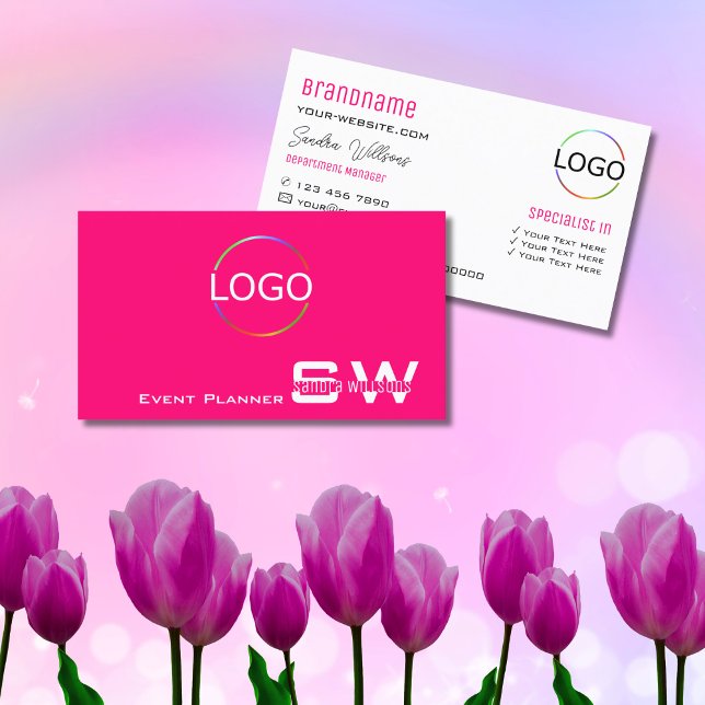 Stilvoll Schlicht rosa Weiß mit Monogram und Logo Visitenkarte (Von Creator hochgeladen)