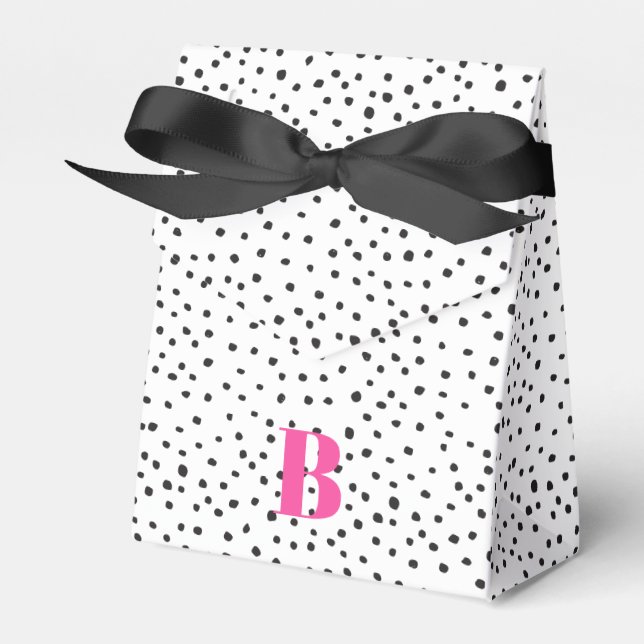 Stilvoll Schwarz-Rosa Polka Dot Pink Monogram Geschenkschachtel (Vorderseite)