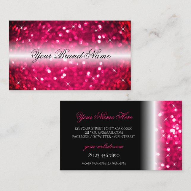 Stilvoll Schwarz Rosa Sparkling Glitzer Stars Chic Visitenkarte (Vorne/Hinten)