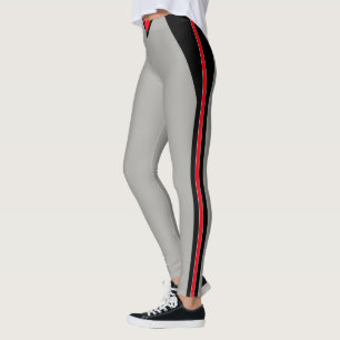 Stilvoll schwarz-rot gestreift auf hell-silbergrau leggings