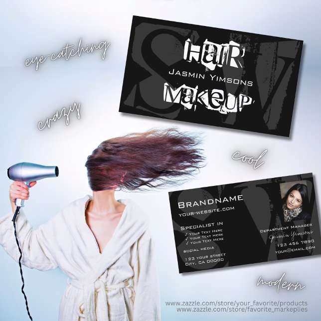 Stilvoll Schwarz-weiß grau mit Foto und Monogramm Visitenkarte (Von Creator hochgeladen)