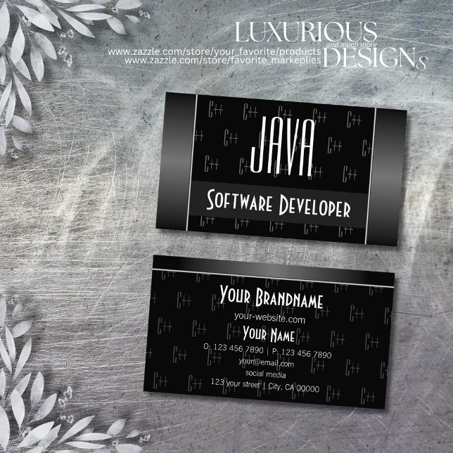 Stilvoll Schwarz/Weiß mit Gemusterten Buchstaben Visitenkarte (Von Creator hochgeladen)