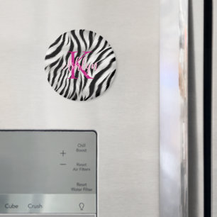Stilvoll Schwarz-weißes Zebra Animal Pink Monogram Magnet
