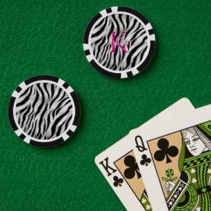 Stilvoll Schwarz-weißes Zebra Animal Pink Monogram Pokerchips