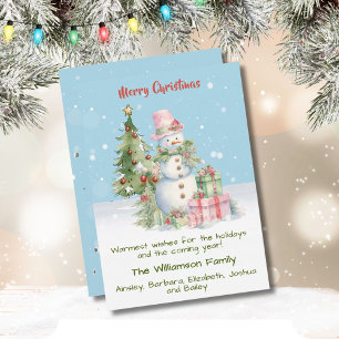 Stilvoll Snowman (Lady) Weihnachtsbaum Wasserfarbe Feiertagskarte