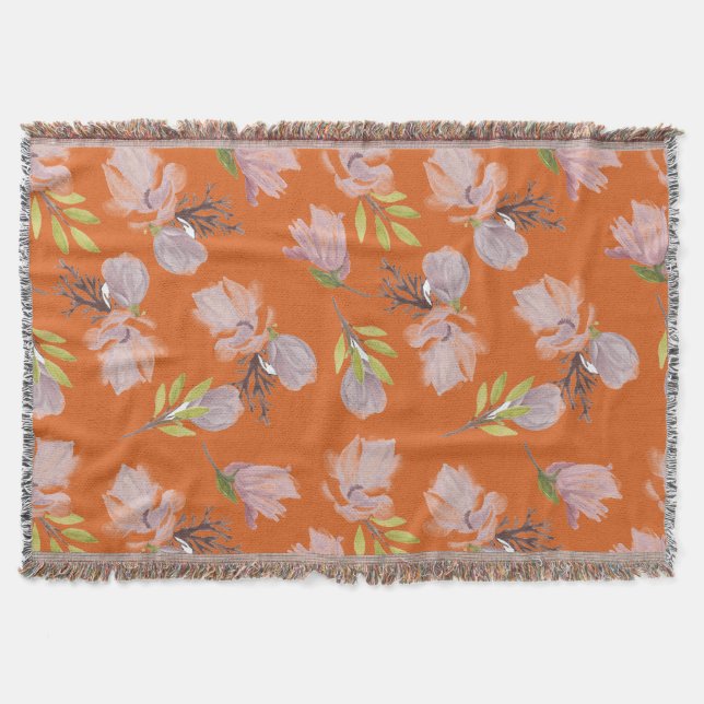 Stilvoll staubige Orangenmuster Aquarellflora Decke (Vorderseite)