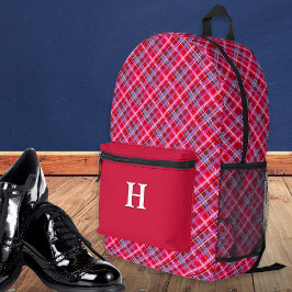 Stilvoll Tartan Kariertes Muster Mit Monogramm Red Bedruckter Rucksack