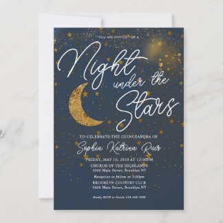 Stilvoll unter den Sternen Blue Gold Moon Quinceañ Einladung