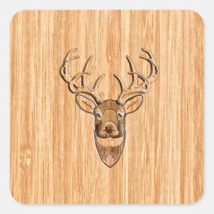 Stilvoll Weißer Schwanz Buck Antlers Light Wood Gr Quadratischer Aufkleber