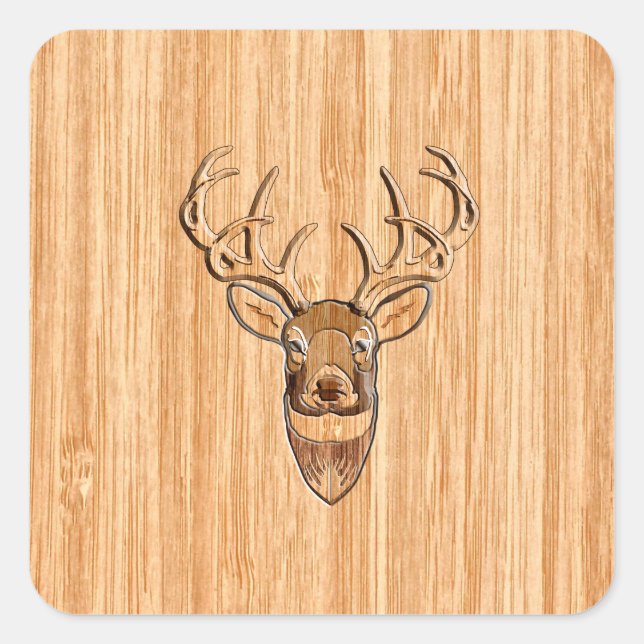 Stilvoll Weißer Schwanz Buck Antlers Light Wood Gr Quadratischer Aufkleber (Vorderseite)