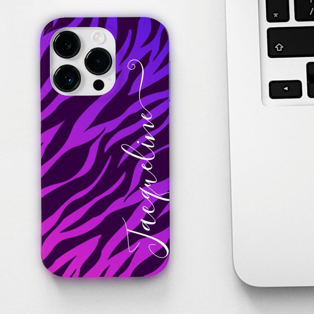 Stilvoll Zebra Print Ombre Lila Kundenname Case-Mate iPhone Hülle (Von Creator hochgeladen)