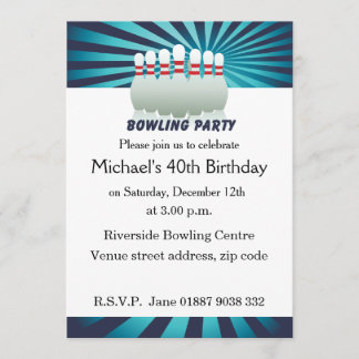 Stilvolle 10-Button Bowling Geburtstagsparty Einla Einladung