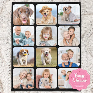Stilvolle 12-Foto-Collage Personalisiert Schwarz Sherpadecke