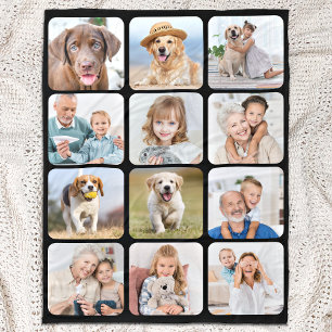 Stilvolle 12er-Fotocollage personalisiert Schwarz Fleecedecke