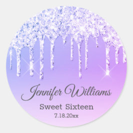 stilvolle 16 . Geburtstag lila TropfGlitzer Runder Aufkleber