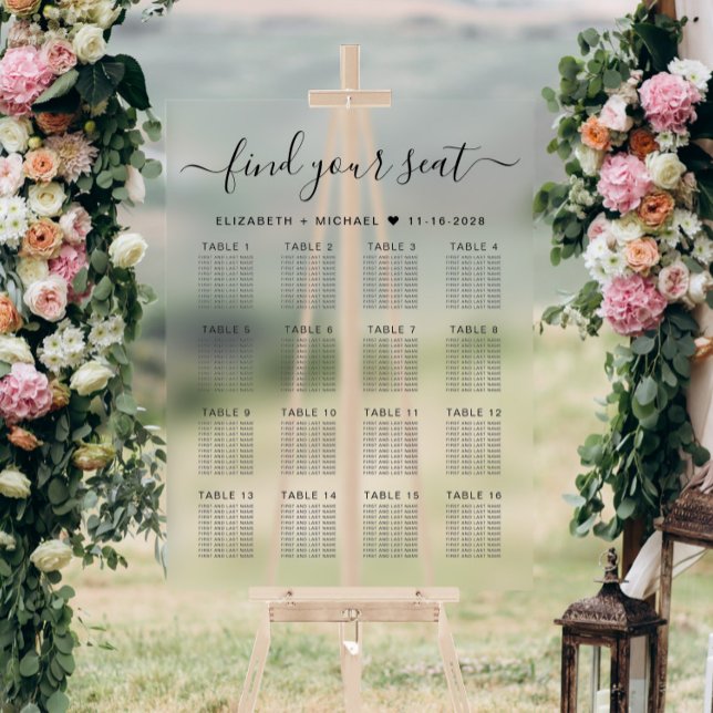 Stilvolle 16 Tisch-Hochzeitssitze Acrylschild (Von Creator hochgeladen)