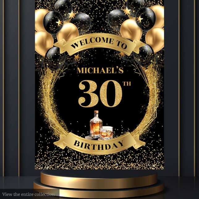 Stilvolle 30. Man Birthday Whiskey Celebration Wandteppich (Stylish 30th Man Birthday Whiskey Celebration Tapestry )