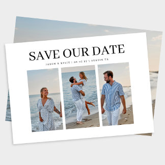 Stilvolle 3-Foto Hochzeit Elegantes Foto Zurück Save The Date