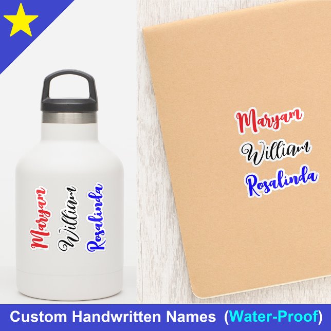 Stilvolle 3 Namen, benutzerdefinierte Text Script  Aufkleber (Custom text stickers
Stylish name stickers
Water bottle labels)