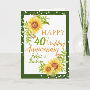 Stilvolle 40. Hochzeitstag Blumenblume Karte