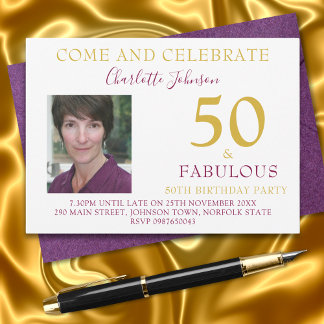 Stilvolle 50 und fabelhafte Foto 50. Geburtstagspa Einladung