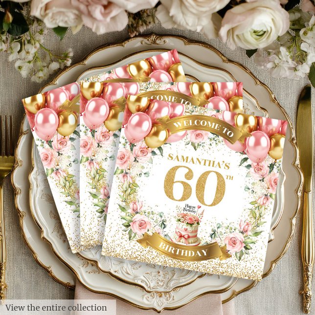 Stilvolle 60. Geburtstag Napkins Gold Sparkle Bloo Serviette (Stylish 60th Birthday Napkins Gold Sparkle Blooms

)