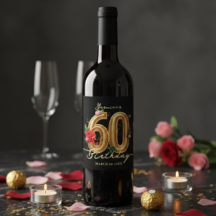 Stilvolle 60. Geburtstagsfeier mit schwarzen, gold Weinetikett