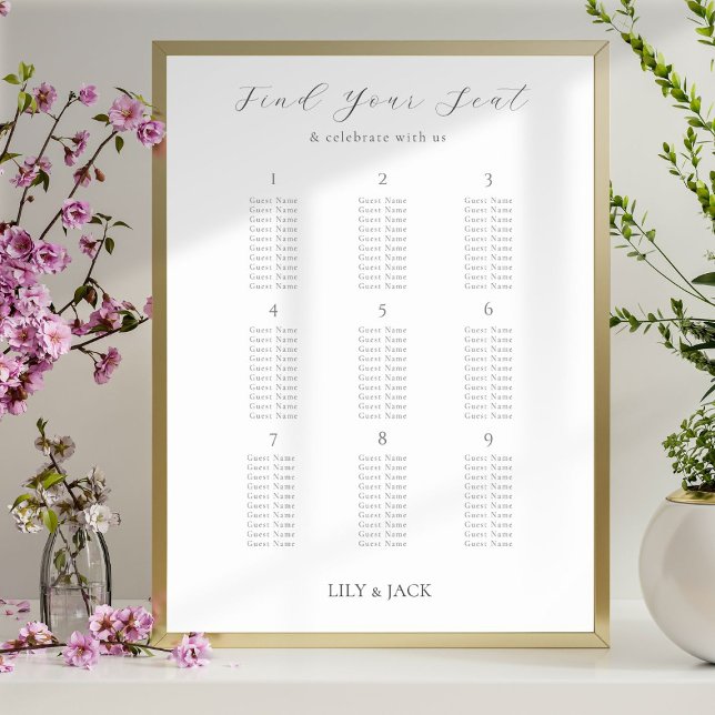 Stilvolle 9 Table Wedding Poster Seating Chart (Von Creator hochgeladen)