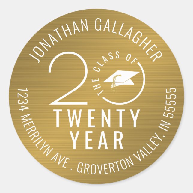 Stilvolle Abschluss Class Gold Rücksendeadresse Runder Aufkleber (Vorderseite)