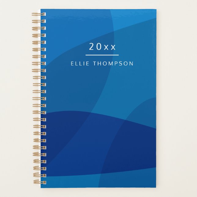 Stilvolle Abstrakte Formen in Blue Personalisiert  Planer (Vorderseite)