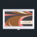 Stilvolle Abstrakte zeitgenössische Elegant Person Visitenkarten Dose<br><div class="desc">Fett abstraktes Design Personalisierter Visitenkarten-Fall in Braun,  Marine und Lachs rosa</div>