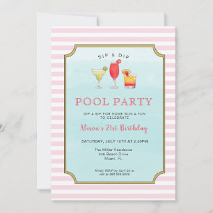 Stilvolle Adult Cocktail Sommer Geburtstag Pool Pa Einladung
