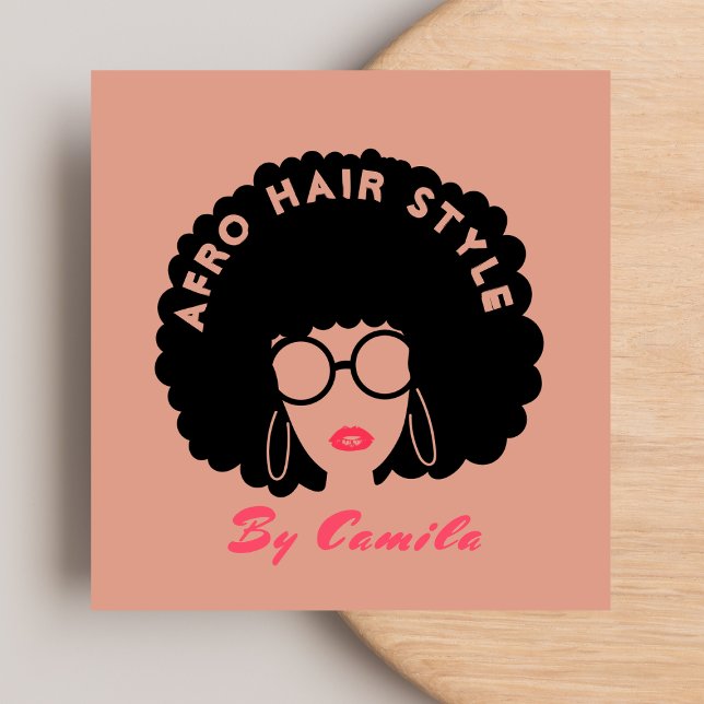 Stilvolle Afro Hair Stylist Schönheitssalon Rosa R Quadratische Visitenkarte (Von Creator hochgeladen)