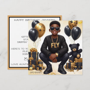Stilvolle Afroamerikanerin Black/Gold zum Geburtst Karte