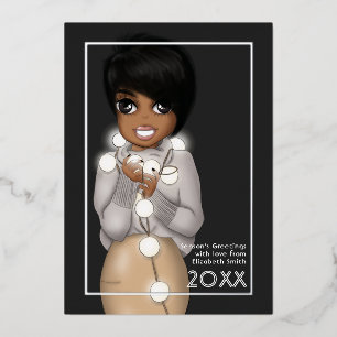 Stilvolle afroamerikanische Frau Weihnachten Folien Feiertagskarte