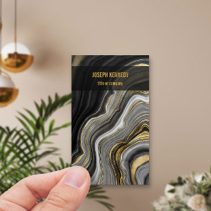 Stilvolle Agate Black und Gold Vertikal Visitenkarte