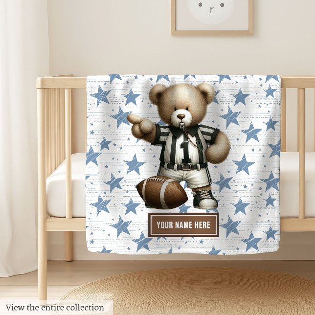 Stilvolle American Football Teddy Bear Personalisi Fleecedecke (Soft and cozy American football teddy bear blanket, great personalized boy birthday gift.)