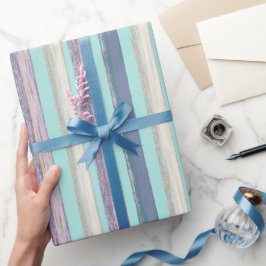 Stilvolle Aqua Blue Lila Beach Hut Stripe Muster Geschenkpapier