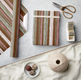 Stilvolle Aqua Blue Lila Beach Hut Stripe Muster Geschenkpapier