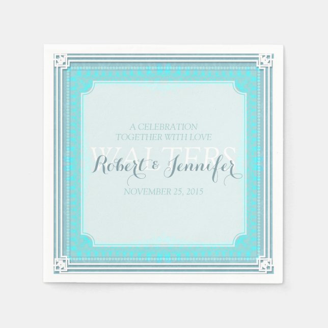 Stilvolle Aqua Blue Wedding Dinner Paper Napkins Serviette (Vorderseite)