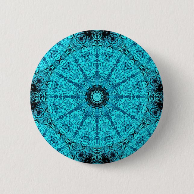 Stilvolle Aqua Mandala Button (Vorderseite)