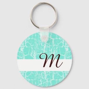 Stilvolle Aqua Mint Crackle mit Monogram Initial Schlüsselanhänger