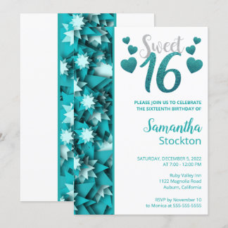 Stilvolle Aquamarin Sweet 16 Einladung