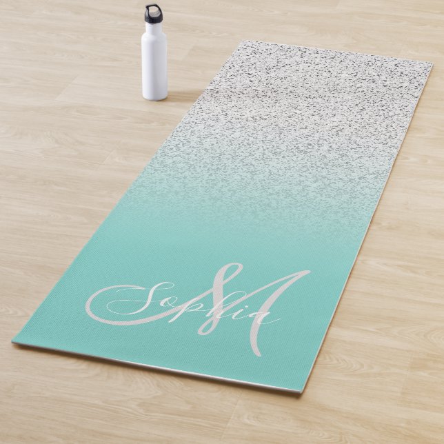 Stilvolle aquamarine blaue Ober personalisiert mit Yogamatte (Beispiel)