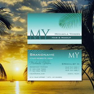 Stilvolle Aquamarine Gradient Chic Palm Leaf mit M Visitenkarte