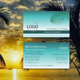 Stilvolle Aquamarine Gradient Palm Leaf mit Logo M Visitenkarte